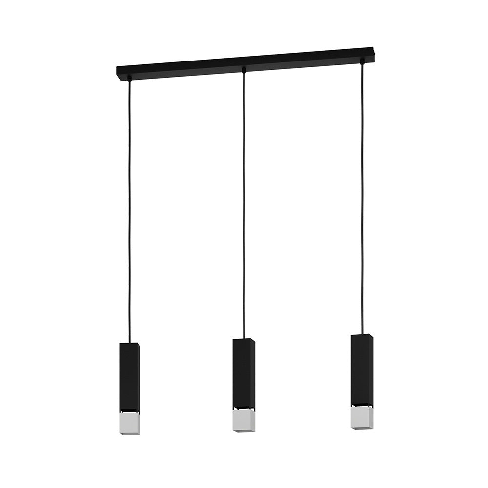 Lampadario Industrial Butrano 3 Luci Acciaio Nero E Argento