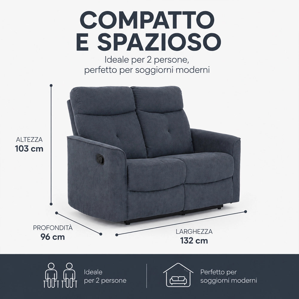 Divano 2 Posti Recliner Manuale Poltrona Reclinabile 2 Posti Grigio 132x96x103cm