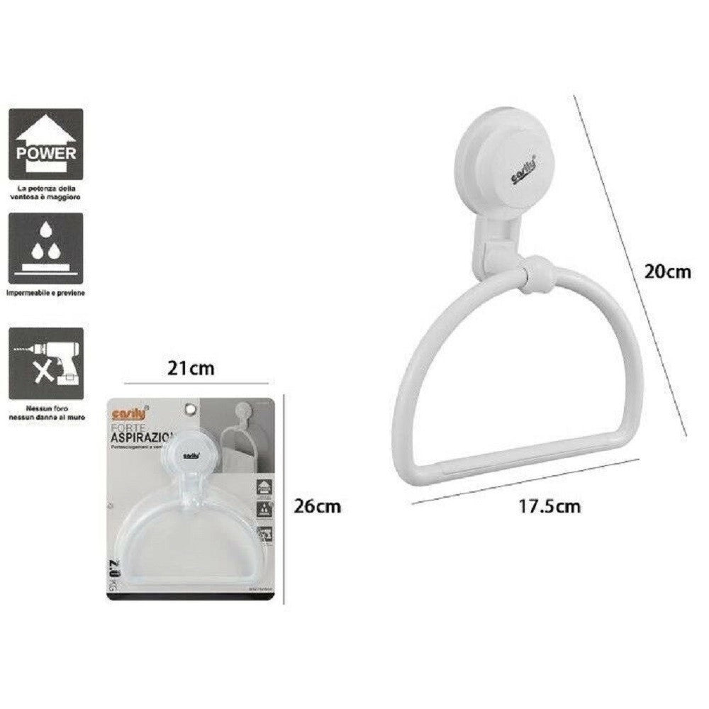 Trade Shop - Anello Portasciugamani Asciugamano Attacco Ventosa Bianco Accessori Bagno 59542 -