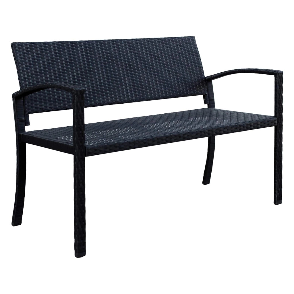 Panchina Da Giardino In Polyrattan Con Braccioli Struttura In Metallo Resistente Fino A 320 Kg Ideale Per Esterno Terrazzo Balcone Design Moderno Effetto Rattan 122 x 58 x 90 Cm Nero