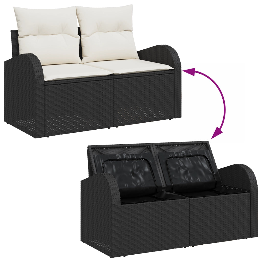 Set di Divani da Giardino in 7 Pezzi con Cuscini in Polyrattan Nero
