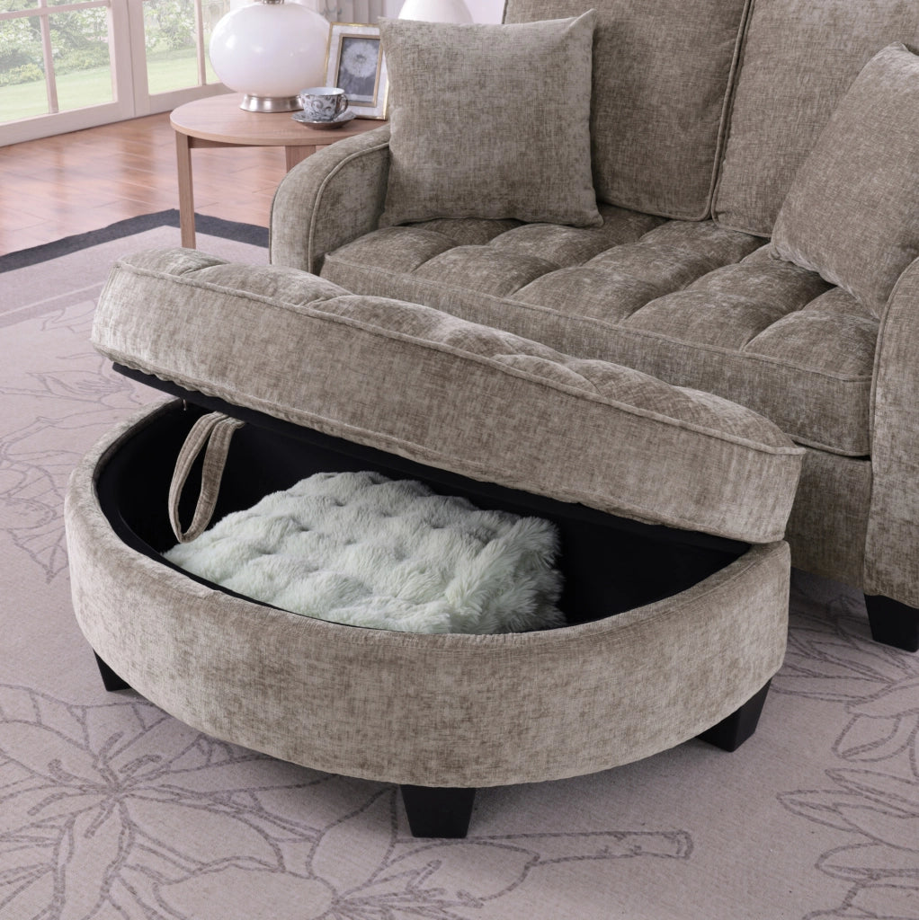 Divano letto 2-in-1 con pouf contenitore; struttura in eucalipto; marrone