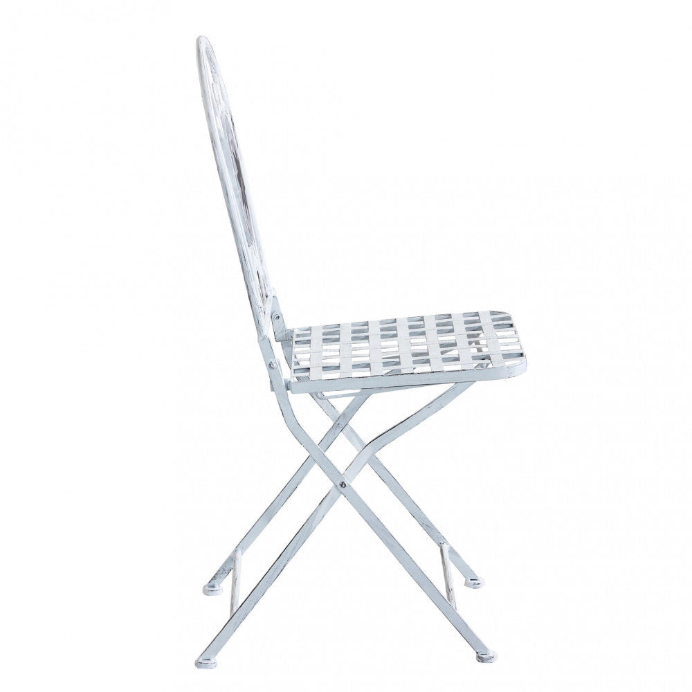 Set Tavolino + 2 Sedie con Mosaico in Metallo Bianco Antico