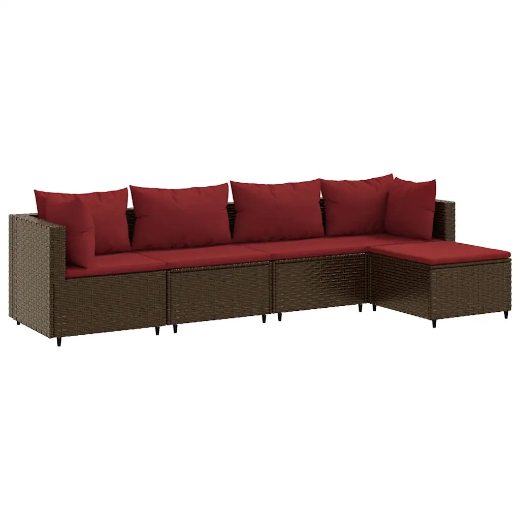 vidaXL Set Divani da Giardino 5 pz con Cuscini Marrone in Polyrattan