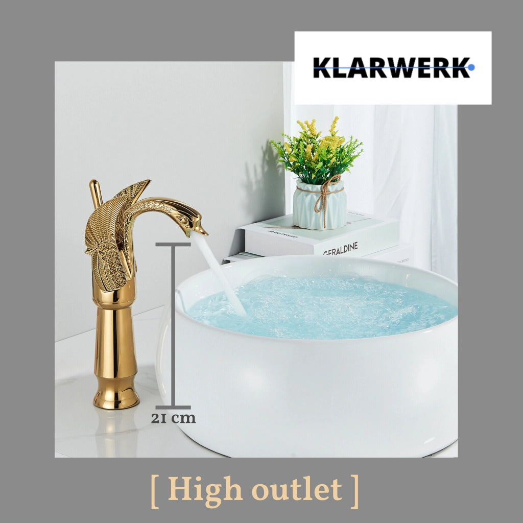 ADRIAN | Rubinetto da bagno alto di design in acciaio inossidabile con aspetto cigno | per lavabo di lusso dorato per ristorazione alberghiera |
