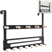 Hanger per porta 13 ganci Heavy Duty - Appeso per porta - Hanger per abiti - Appoggio per cappelli/borse - Robusto e duraturo - Materiale di alta qualità acciaio/legno - Hanger per tenda di porta