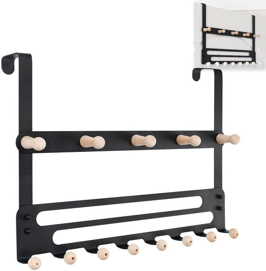 Hanger per porta 13 ganci Heavy Duty - Appeso per porta - Hanger per abiti - Appoggio per cappelli/borse - Robusto e duraturo - Materiale di alta qualità acciaio/legno - Hanger per tenda di porta