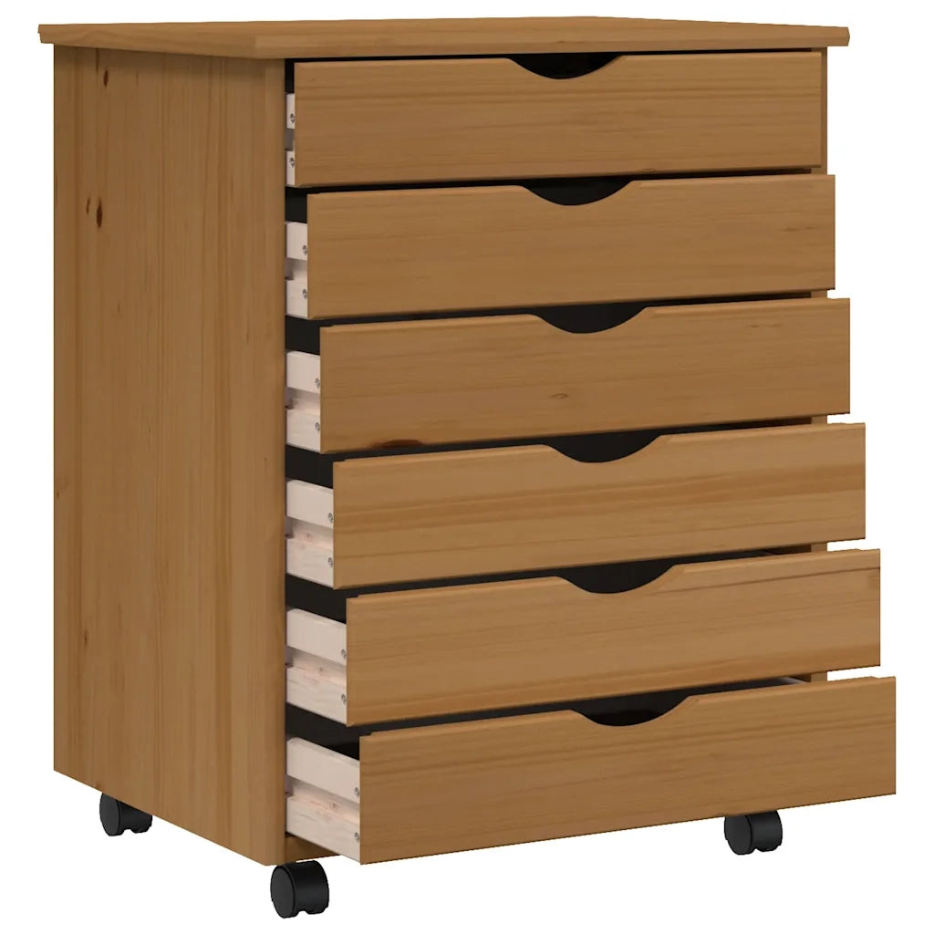 Carrello portaoggetti con cassetti 53 x 39 x 65,5 cm ampio e pratico spazio contenitivo stile rustico legno di pino color miele 02_0047159