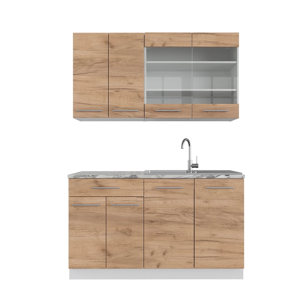Cucina completa Fame-Line Rovere dorato/Bianco 140 cm senza piano di lavoro Vicco