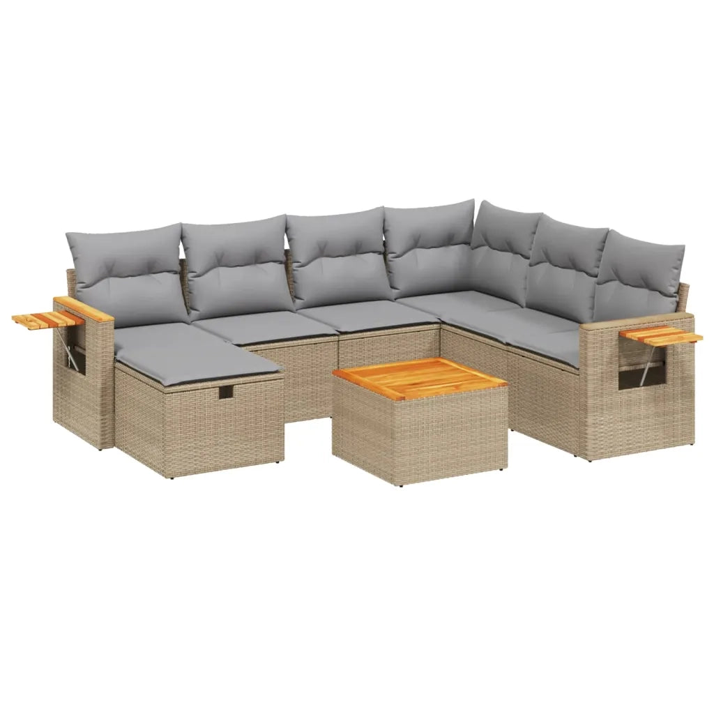 Set Divano da Giardino 8 pz con Cuscini Beige Misto Polyrattan