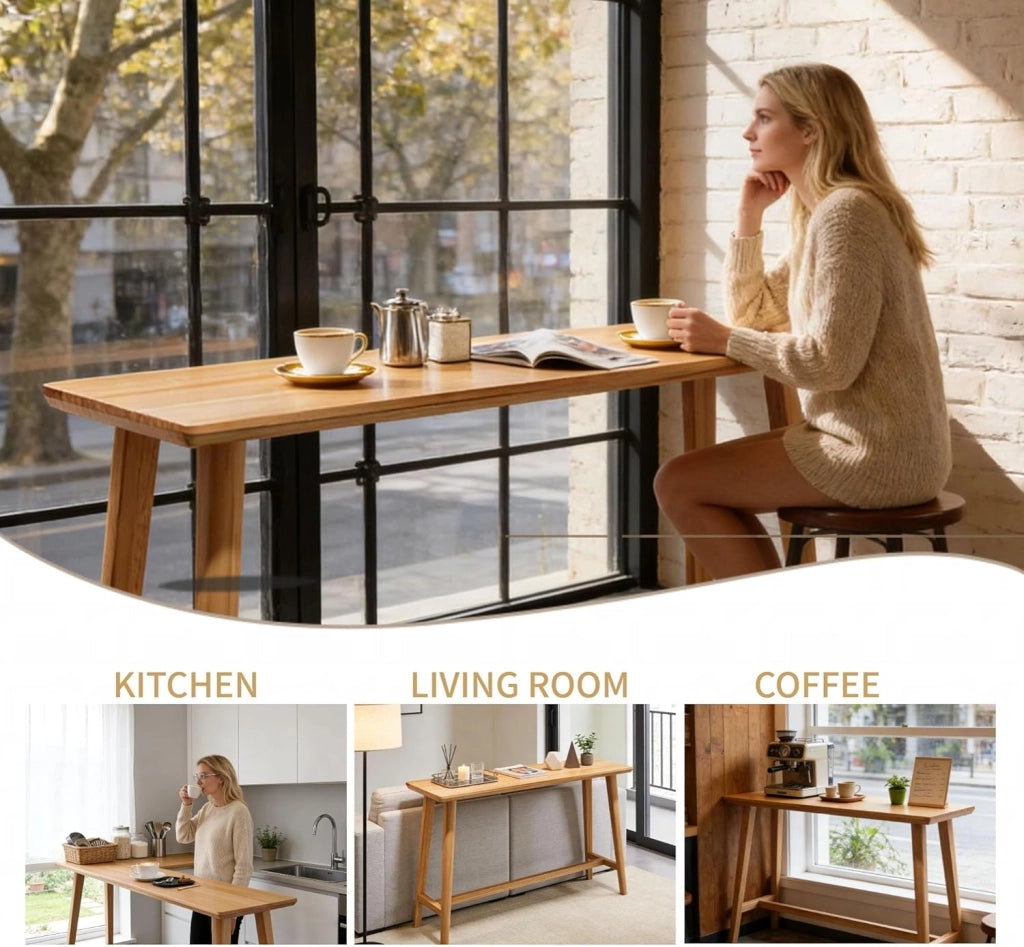 Tavolo Alto Bancone Bar in Legno Tavolo Cucina Salvaspazio Tavolino Alto e Stretto da Balcone per Soggiorno e Sala da Pranzo Bar Ristorante(220X40X105CM)