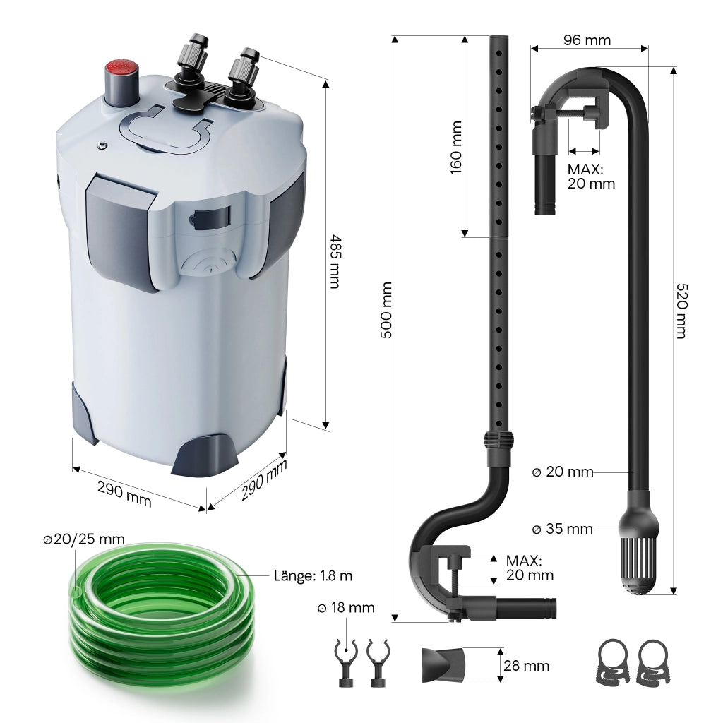 HW-404B Filtro esterno per acquari con pompa 2.000 l/h e chiarificatore UVC 9 W, filtro a 4 stadi con mezzi e spugne filtranti inclusi