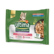 ULTIMA CIBO UMIDO PER GATTO STERILIZZATO BENESSERE DIGESTIVO CON X2 TONNO E X2 SALMONE 4 X 70 GR