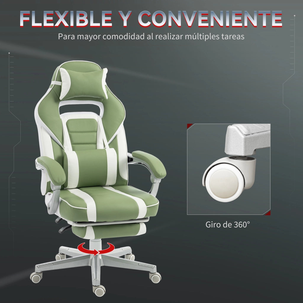Sedia da Gaming Reclinabile con Poggiapiedi e Schienale Regolabile Verde ¨C Minimal ¨C Tessuto
