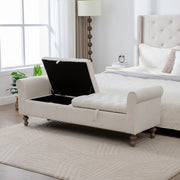 Panca contenitore ¨C Minimal ¨C Beige velluto con gambe in legno