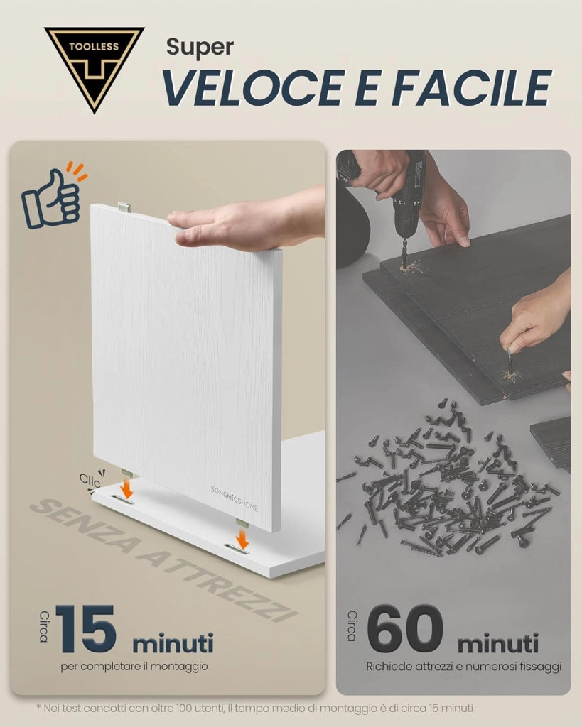 SONGMICS HOME Panca Scarpiera, Montaggio Rapido Senza Attrezzi Toolless, Panchina con Scomparti Aperti, Ripiani Regolabili, Portascarpe, Bianco Neve e Grigio Ardesia LHS391WE01