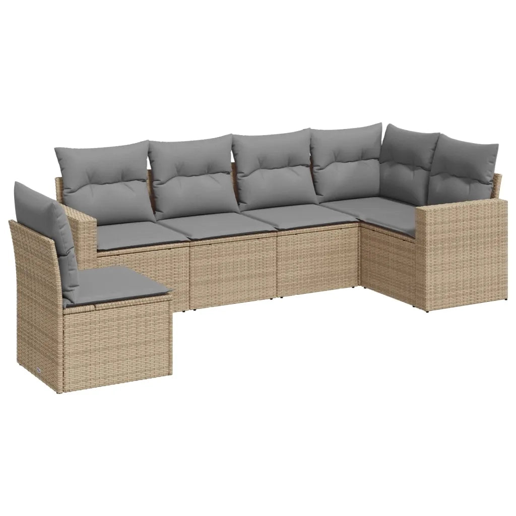 Set Divano da Giardino 6 pz con Cuscini Beige in Polyrattan 3219019