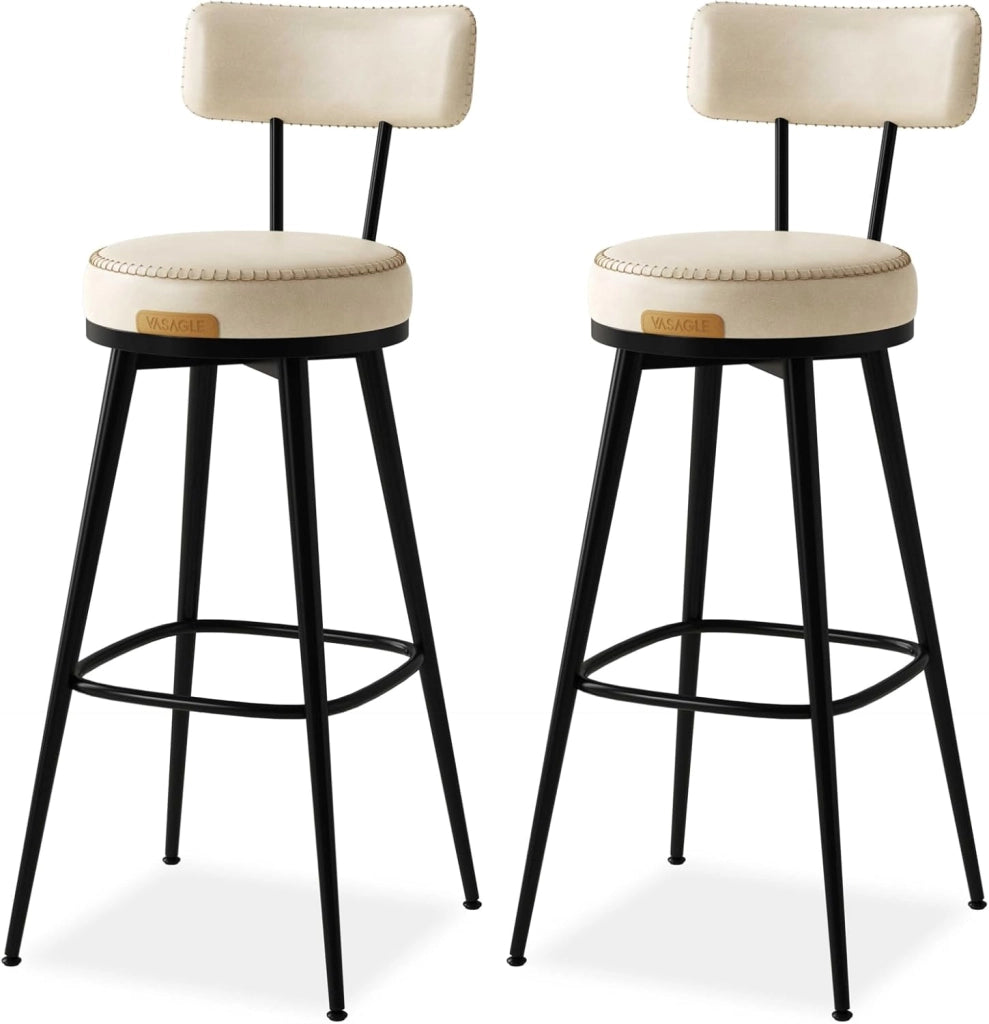 VASAGLE EKHO Collezione - Sgabelli Cucina Set da 2, Sgabelli da Bar Girevoli con Schienali, Sedie Cucina, Rivestimento con Cucitura, Moderno di Metà Secolo, Altezza 76 cm