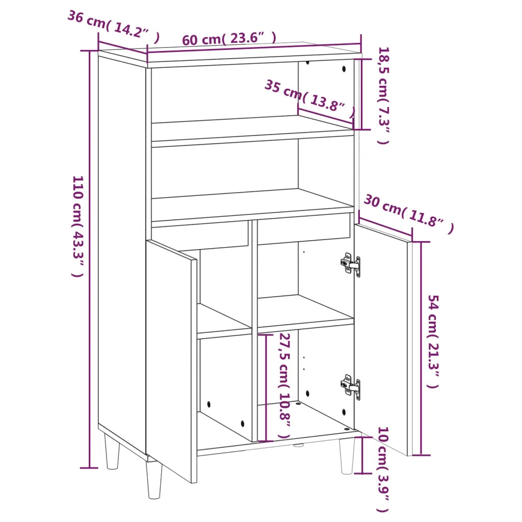 Credenza Alta Bianca 60x36x110 cm in Legno Multistrato 821220