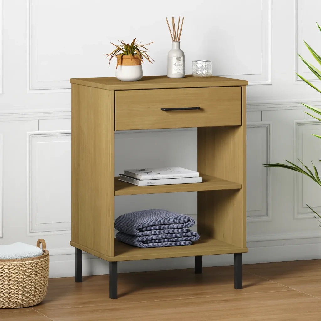 Mobile Consolle | Tavolo d'Ingresso Gambe Metallo Marrone Legno Massello Pino OSLO