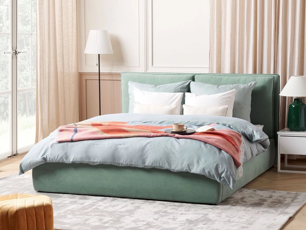 Letto matrimoniale colore verde menta con vano contenitore 160 x 200 cm camera da letto moderna