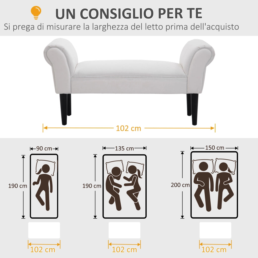 Panca Imbottita per Letto con Braccioli ¨C Zephmum ¨C Grigio 102x35x51 cm
