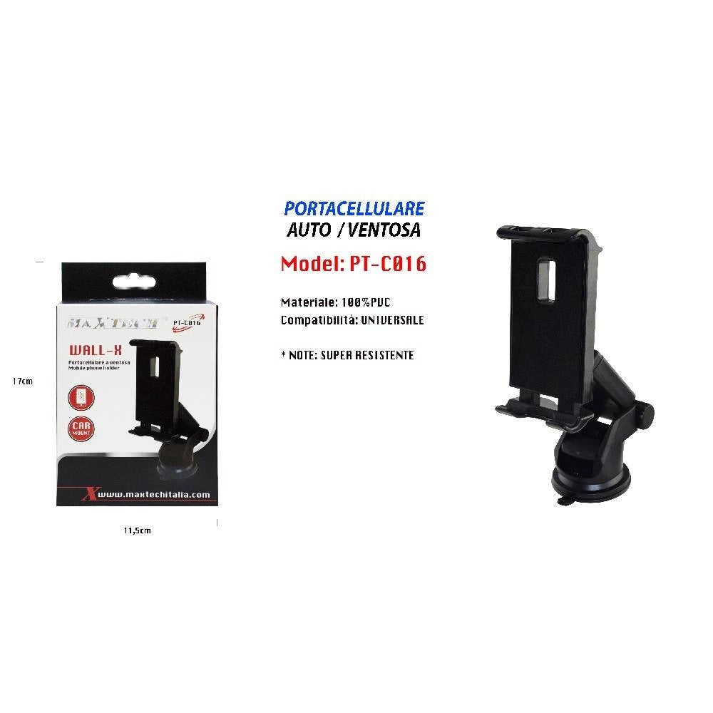 Trade Shop - Porta Cellulare Da Auto Ventosa Smartphone Universale Navigatore Maxtech Pt-c016 -