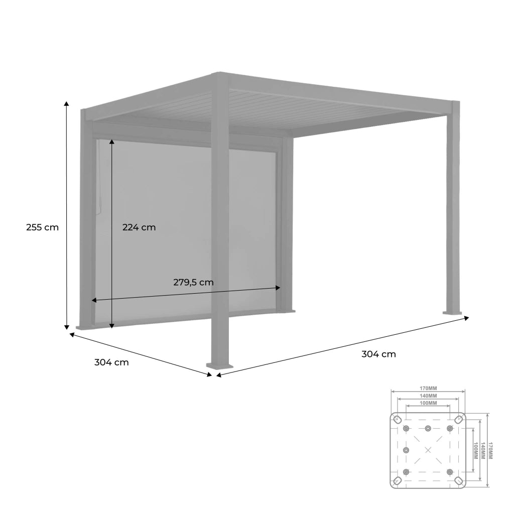 Pergola bioclimatica 3x3m in alluminio v2 + tenda 3m, antracite