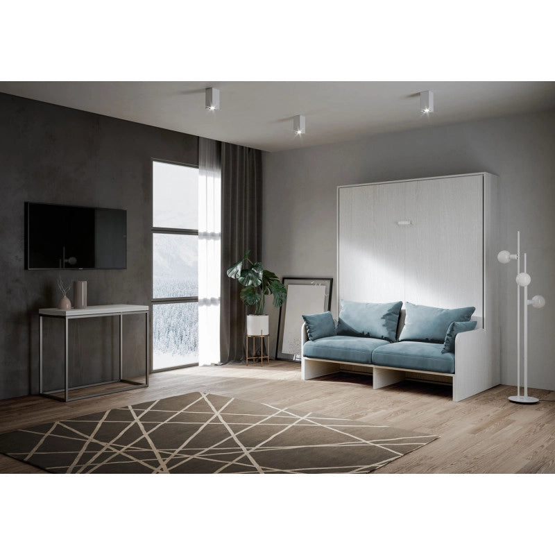 Letto matrimoniale a scomparsa 160 Kentaro con divano , azzurro - Bianco Frassino