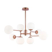 Lampadario Sospensione Erich In Metallo Oro Rosa 8 Luci E Diffusori Bianchi