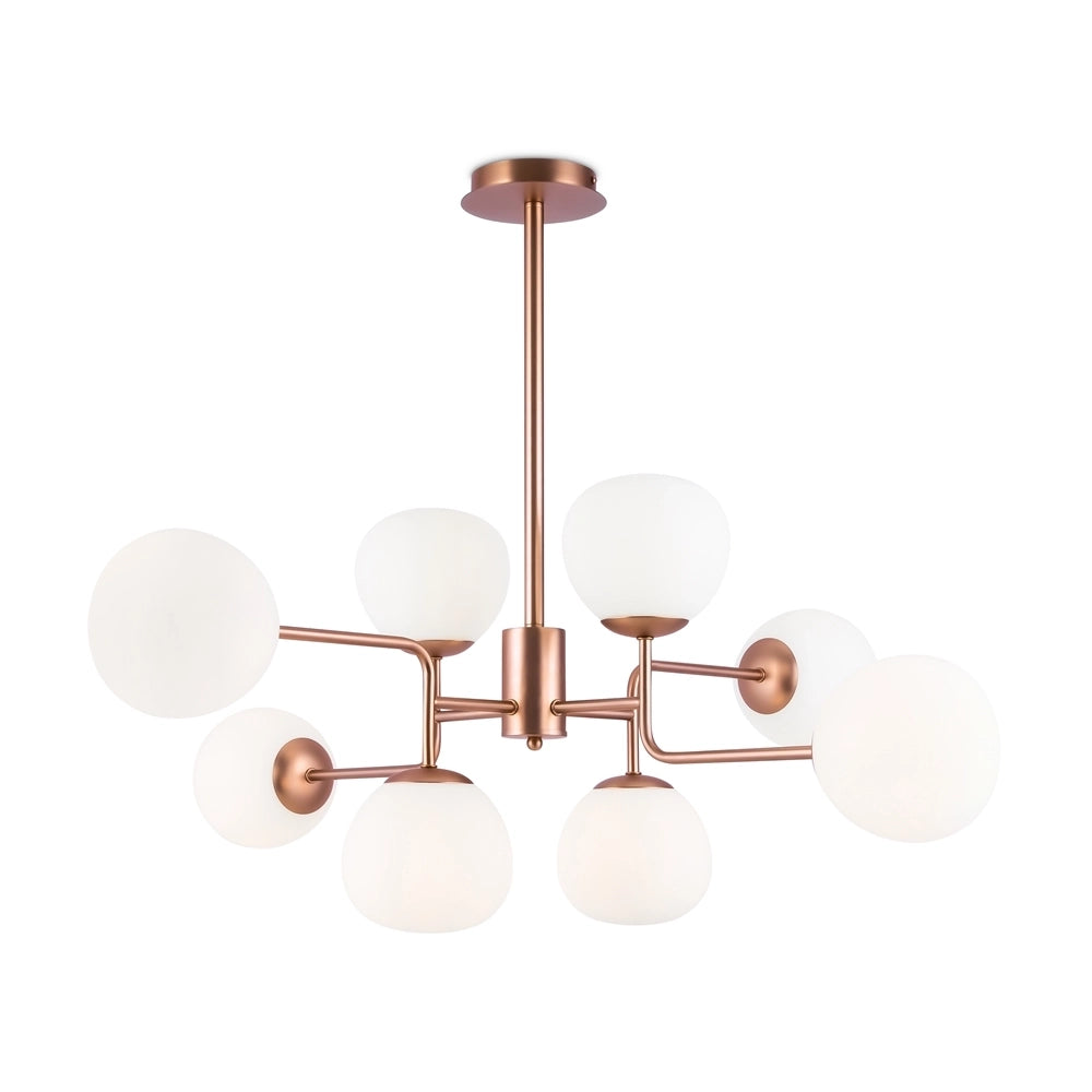 Lampadario Sospensione Erich In Metallo Oro Rosa 8 Luci E Diffusori Bianchi