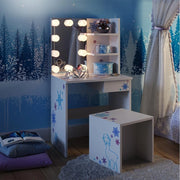 Tavolino da toilette per bambini Schneeflocke, Bianco, 54.8 cm con illuminazione a LED, adatto per la conservazione di cosmetici e accessori