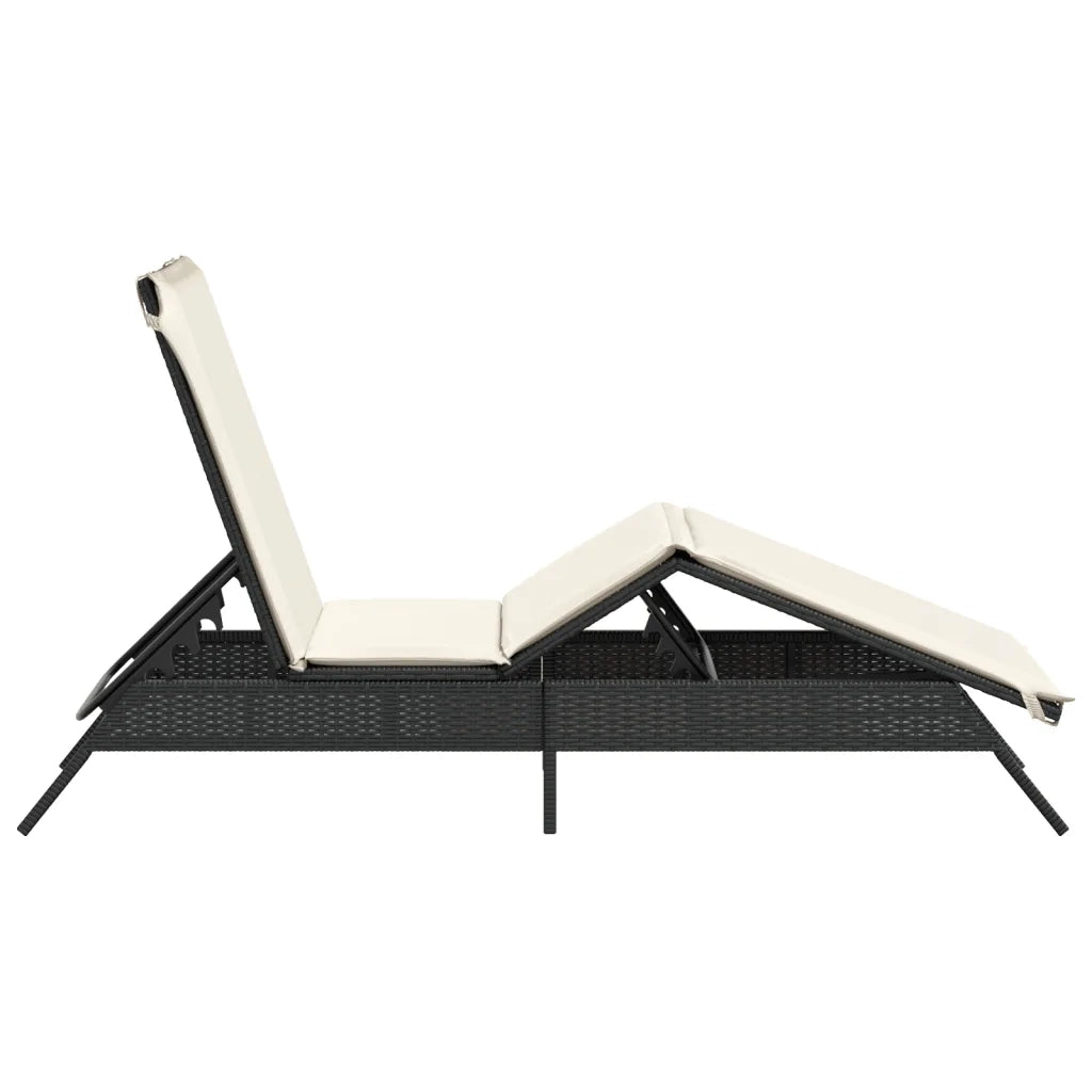 Lettino Prendisole | Sdraio da giardino | Lettino da sole con Cuscino Nero in Polyrattan