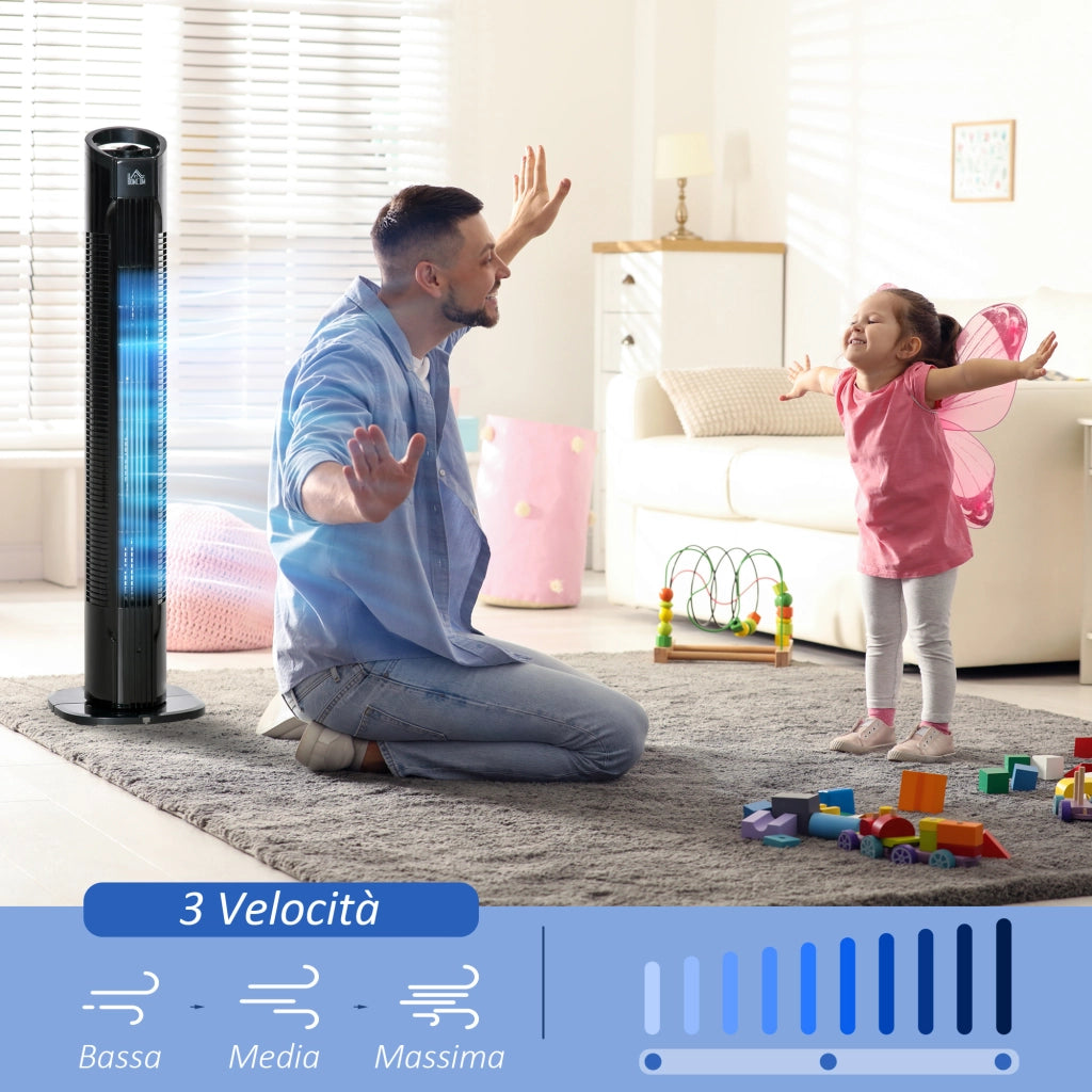 Ventilatore a Torre Moderno 3 Velocita' con Oscillazione ¨C Zephmum ¨C Nero PP 20x78.5 cm