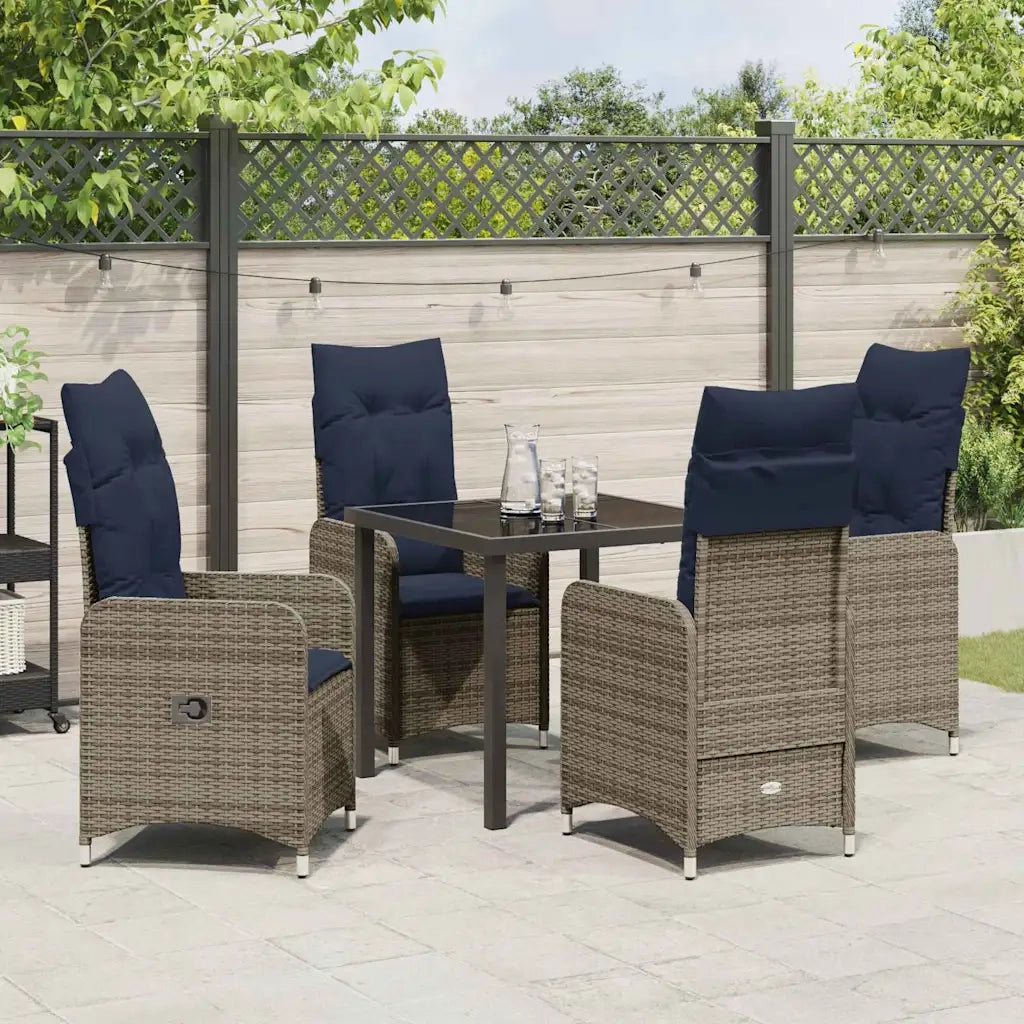 Set da Pranzo per Giardino con cuscino 5 pcs Nero polyrattan