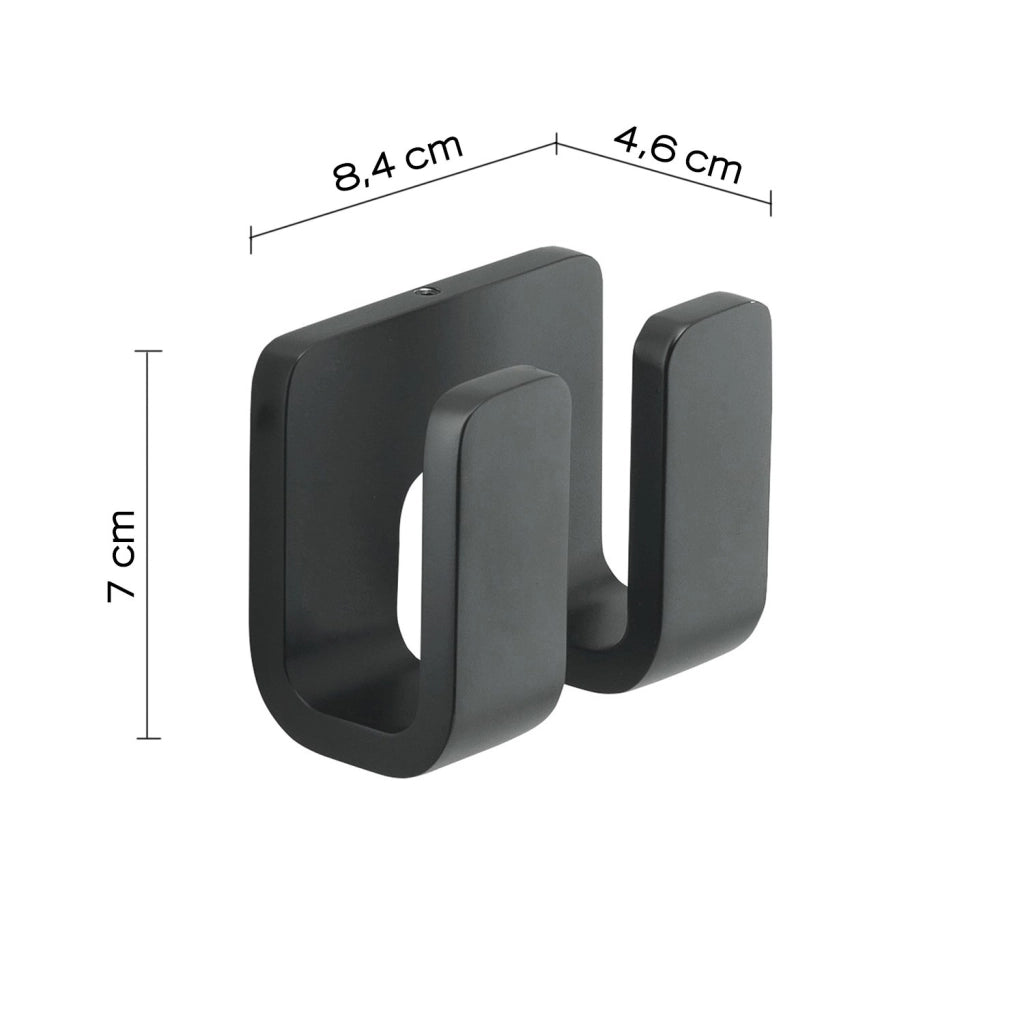 Appendiabiti doppio da muro in ottone, acciaio inox e Cromall 3228 Gedy serie OUTLINE Nero Opaco