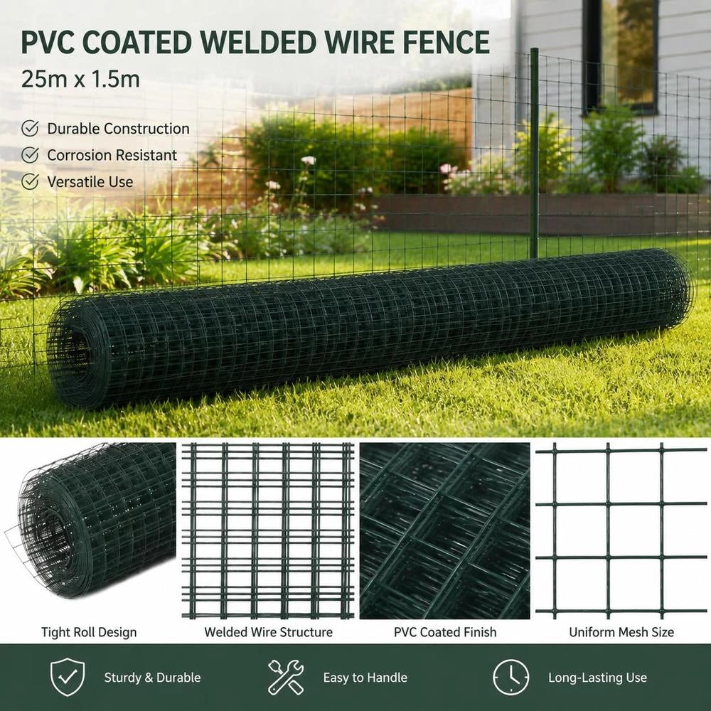 Steel Wire Fence With PVC Coating, 25x1.5 M, Green