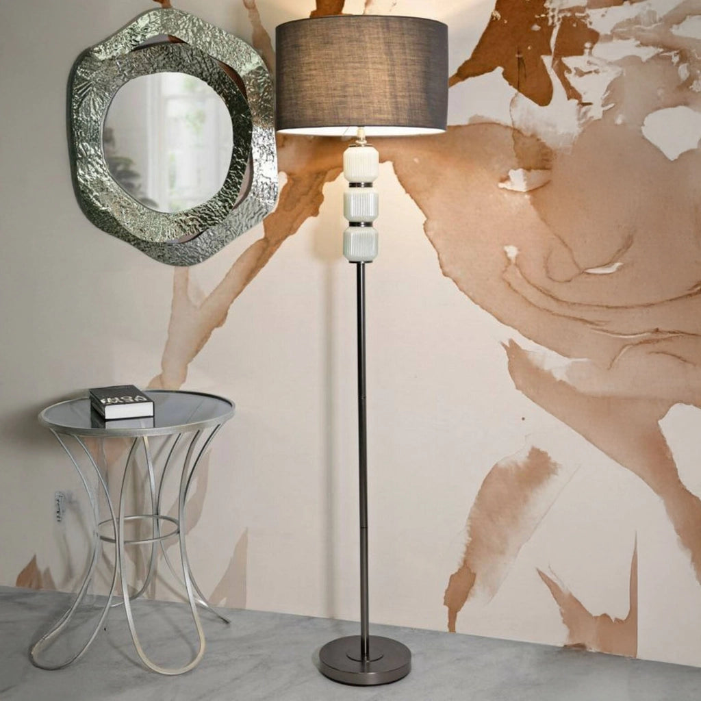 Lampada da terra Andevenno, Luce da terra, Lampada da pavimento, Lampada a stelo, 43x43 h163 cm, Bianco e Grigio