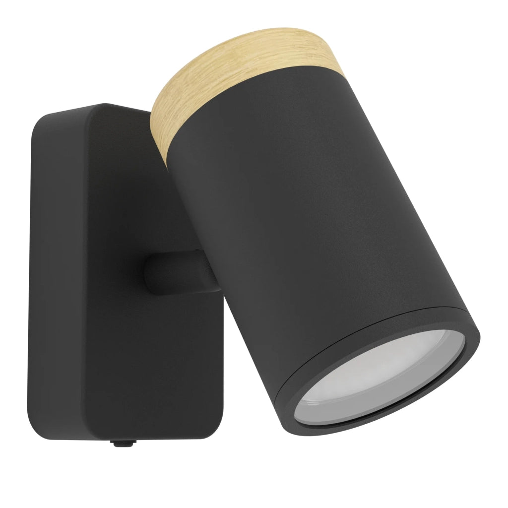 Faretti E Spot Moderno Consuma Metallo Nero Legno Marrone 1 Luce Gu10 Ip44