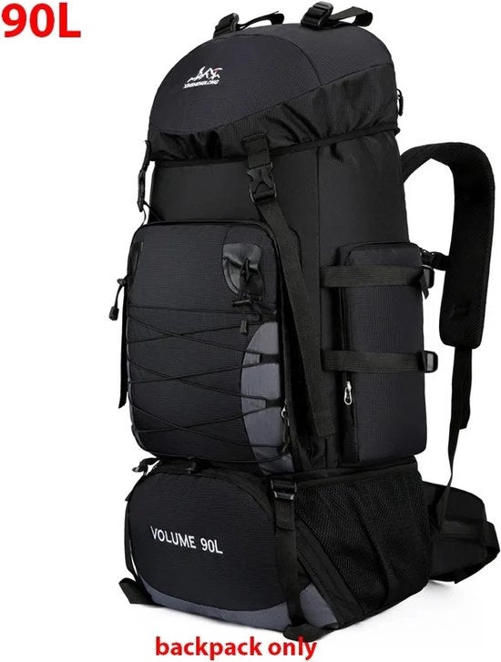 Zaino da Camminata - 90L Capacità - Incl. Impermeabile - Sostanziale e Leggero - Spalle Regolabili - Nero