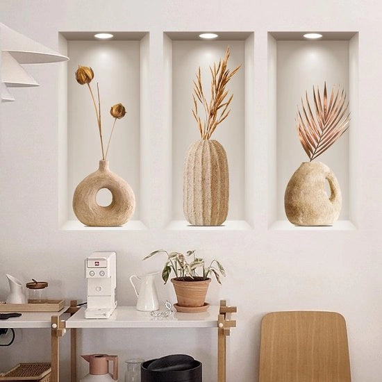 Set di tre Muursticker Boho Vazen 3D in beige/bruno (120x68 cm)