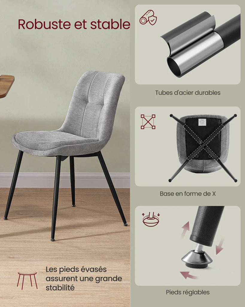 Set di 2 sedie da pranzo sedie da cucina rivestimento in ciniglia imbottito fino a 120 kg doppio cuscino gambe in metallo moderne per sala da pranzo/cucina grigio 12_0006212