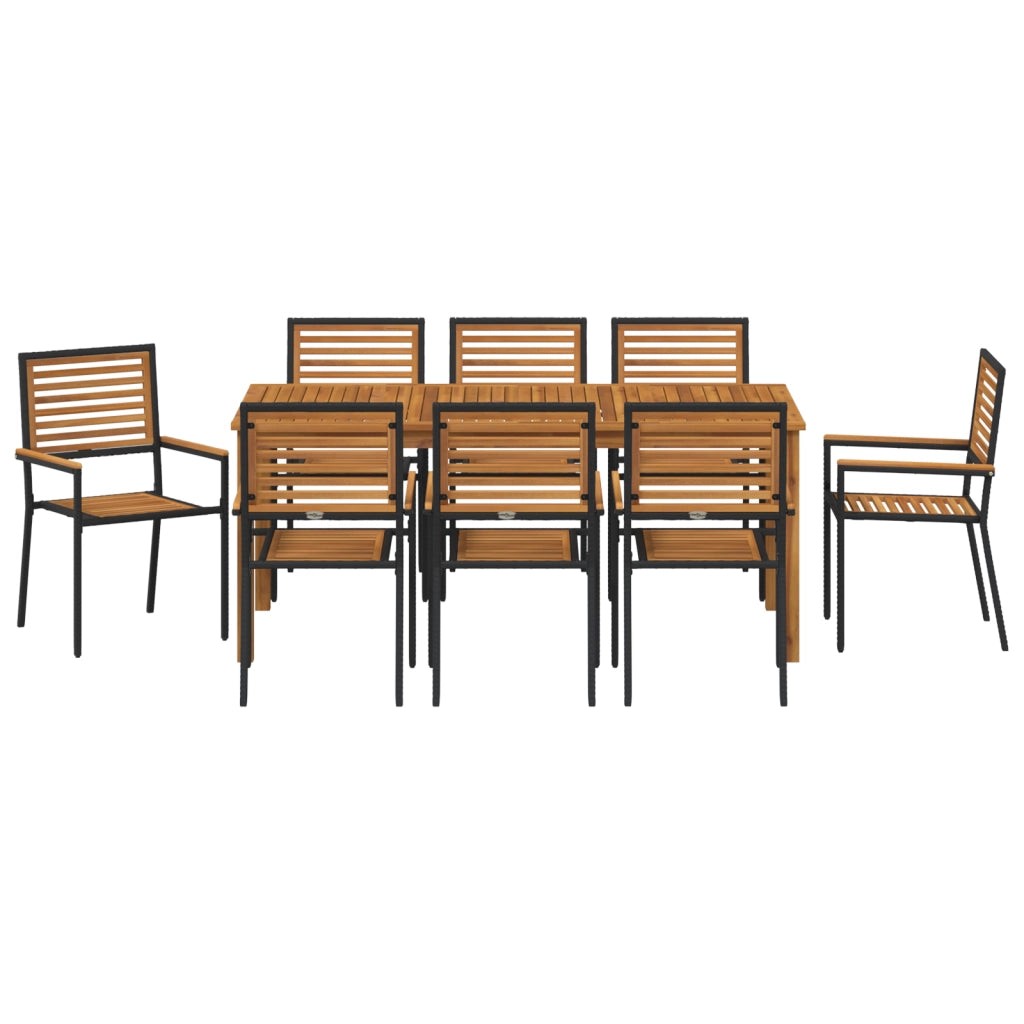 Set da pranzo da giardino  9 pezzi Nero Polyrattan Acacia