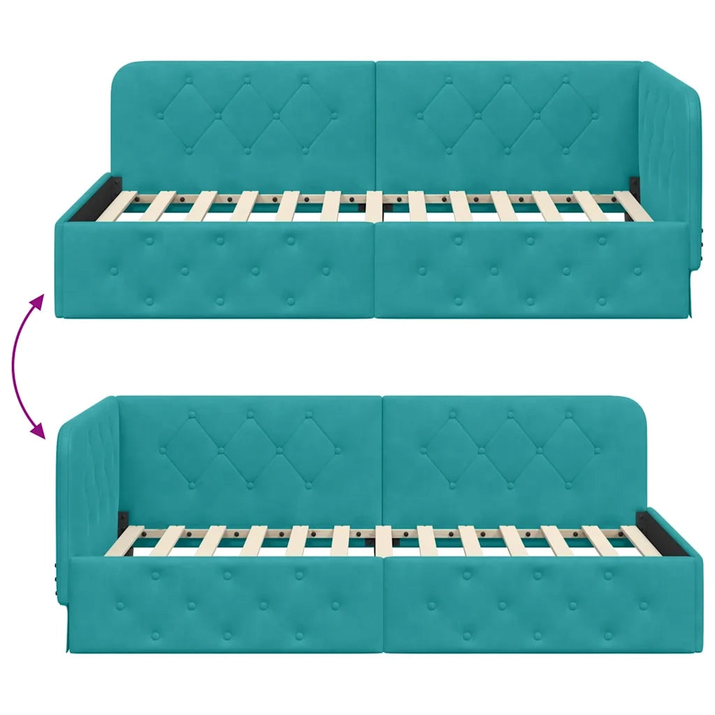 Cornice del letto ad angolo Turchese 90 x 200 cm Velluto