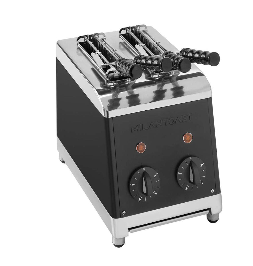 MilanToast 007005 Tostapane 2 Pinze Verticali con Timer 1370W acciaio inossidabile colore Nero