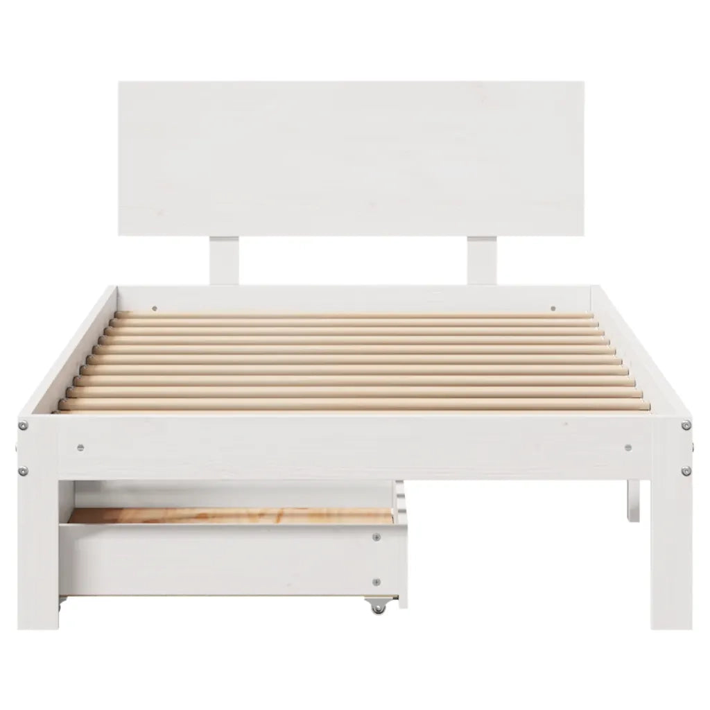 Letto singolo | Letto per adulti | Giroletto con Cassetti Bianco 90x200 cm Legno Massello di Pino