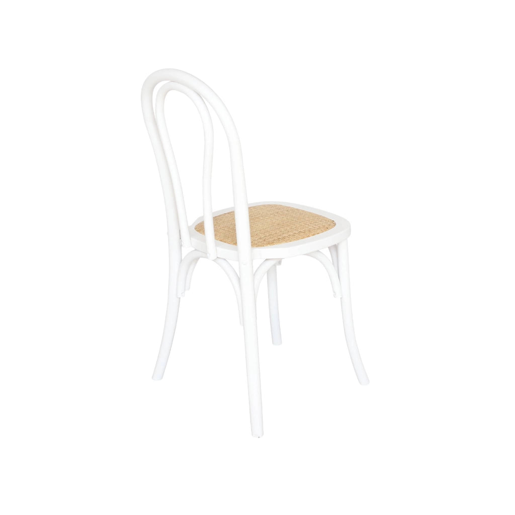 Set di 4 sedie vintage in legno e rattan, bianco