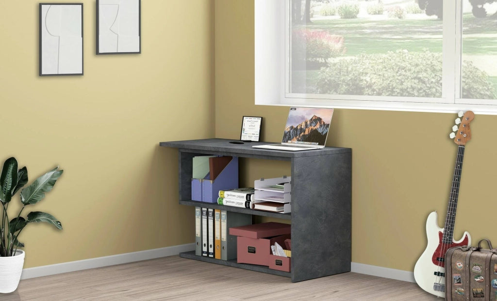 Topazio, Scrivania Angolare Made in Italy, 120x50x75h cm Nero Antracite