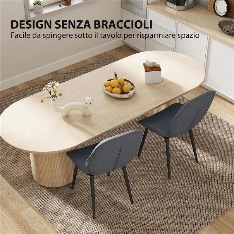 SET 2 SEDIE DA PRANZO CON SCHIENALE RICURVO, IN TESSUTO EFFETTO LINO, SCHIUMA E ACCIAIO, 46X56X86 CM, GRIGIO E NERO