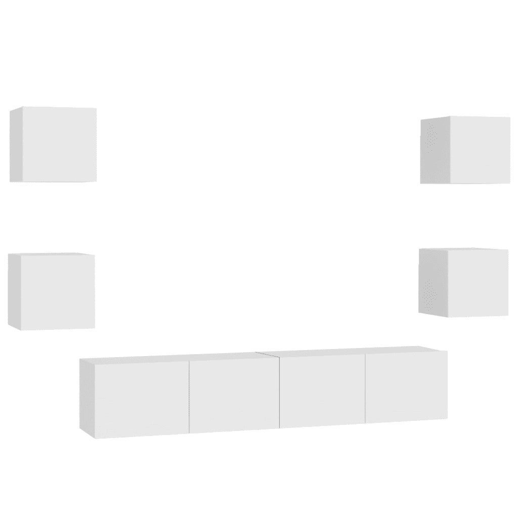 Set Mobili Porta TV 6 pz-Set di 6 Credenza per TV Bianco in Legno Multistrato 380854